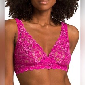HANRO Moments Lace Soft Cup Unlined Bra Bralette / Hot Pink / Luxury Lingerie
